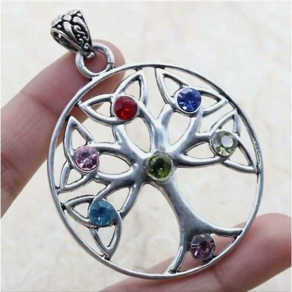 Jewelry - Chakra Multi 925 Silver Plated Handmade Gemstone Pendant 2.7" Jewelry